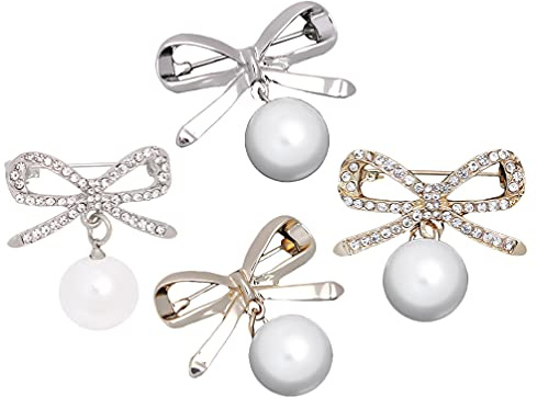 ifundom 4 Pièces Vintage Broches Bowknot Strass Perle Broche Broches Classique Pin Breastpin Décoratif Vêtements Accessoire