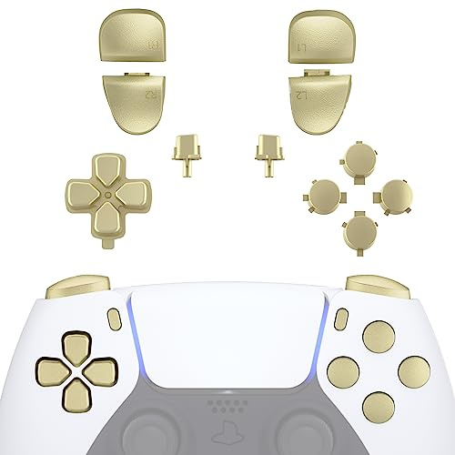 eXtremeRate Replacement D-pad R1 L1 R2 L2 Triggers Share Options Face Buttons, Full Set Buttons Compatible with ps5 Controller BDM-030 BDM-040 BDM-050 - Metallic Champagne Gold