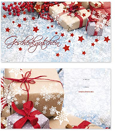 GESCHENKGUTSCHEINcom by POS-HAUER. 50 Gutscheine. Blanko zum Selberausfüllen. Für Weihnachten, für Firmen mit Weinachtsmotiv.
