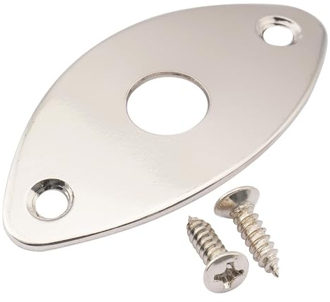 Musiclily Pro Stahl Gebogen Ovale Buchsenplatte Jack Plate Nickel | für E-Gitarre und Bass