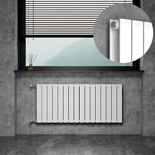 DOLF Design Heizkörper Doppellagig Heizung Flach Paneelheizkörper für Wohnzimmer und Badezimmer, Horizontal Badheizkörper mit Seitenanschluss Nabenabstand 500 mm, 1200 x 550 mm Weiß Wandheizkörper | Flach Paneelheizkörper mit Seitenanschluss Nabenabstand 50cm, Wandheizkörper 195W Wärmeleistung nach EN442 inkl. Montageset
