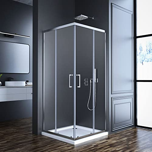 Duschkabine 80x80cm Eckeinstieg, Goezes Duschkabine 80x80cm Schiebetür Duschabtrennung Duschwand mit 6mm ESG Sicherheitsglas Höhe 185cm, LINKS & RECHTS MONTIERBAR