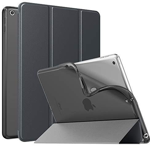 Moko Hülle für iPad 9./8./7. Generation (2021/2020/2019), Raum Grau | für iPad 10.2 Zoll Hülle Dünn Ständer Schutzhülle mit Weicher TPU-Rückseite PU Leder Schutzhülle Auto Schlafen/Wachen