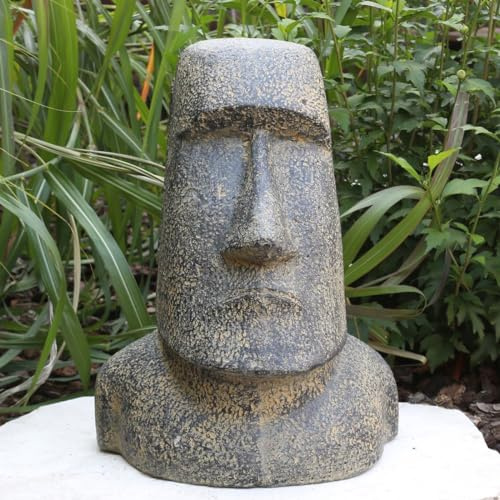 Oriental Galerie Osterinsel Moai Kopf Stein Steinfigur Gartenfigur Lavastein Figur Statue Steinguss Frostsicher für innen und außen Schwarz 30 cm