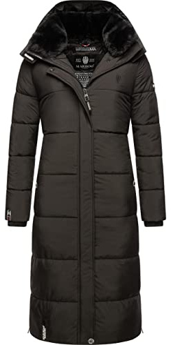 MARIKOO Damen Wintermantel warmer Steppmantel lang mit abnehmbarer Kapuze Reliziaa Black Gr. XL