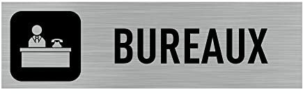 Pictogramme BUREAUX (Q0014). Signalisation Porte - 170 X 50 mm - Autocollant souple ou plaque alu brossé 2mm. - Adhésif aspect aluminium brossé - Adhésif aspect aluminium brossé -