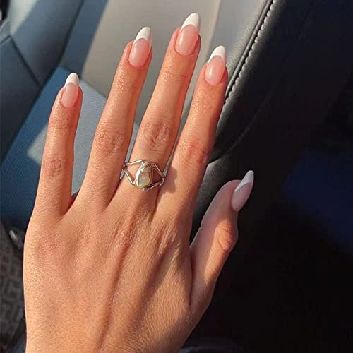 JUSTOTRY 24 Pièces Glossy Amande Faux Ongles Court,Blanc French Press on Nails Courts, Ovale Faux Ongle Moyen avec Colle Pour Femme et Fille,Almond Faux Ongles à Coller Nail Art