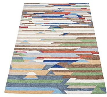 Bunt Teppich 100% Wolle 160X230 cm Blau Orange Orientteppich Handgetuftet HT415