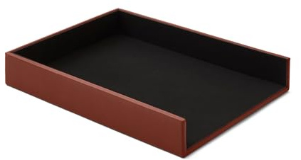 Eglooh - Atena - Ablagefächer für Schreibtisch und Büro Echtes Leder Orange Braun - Bürobedarf Briefablage Papierablage Ablagekorb für DIN A4 - cm 32 x 24,2 x H.5 - Made in Italy
