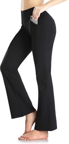 YUSHOW Flare Trousers Women Bootcut Yoga Pants with Pockets High Waist Workout Bootleg Pants Flares Leggings Black