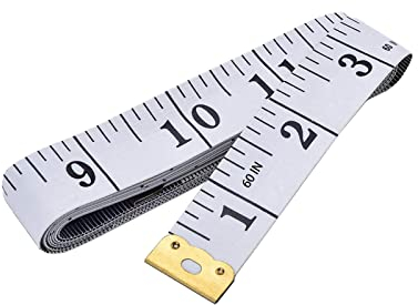 150 cm/60 Zoll Maßband, 2 in 1 Massband Körper mit CM und INCH Skalierung, Schneidermaßband Bandmaß für Körper Brust Taille Umfang Messen, Weiß 1 Stück