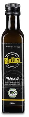 Walnussöl kaltgepresst Bio 250ml - Walnuss Öl - mild nussig - goldgelbe Farbe - ideal zu Gemüse & Süßspeisen - kaltgepresst in Deutschlnd - Biotiva