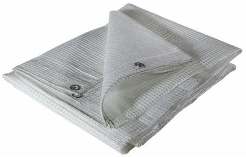 Mondo Viro Telo Telone PVC Multiuso Occhiellato Bianco Trasparente Retinato Con Occhielli 140 gr/mq per Esterno Resistente UV ed Impermeabile per Rimessaggi Tende Balconi Coperture (3,5 x 5 mt)