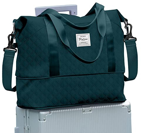 SEAFEW Reisetasche 24L,Ryanair Handgepäck Tasche für Flugzeug | Weekender Sporttasche Leicht wasserdicht Erweiterbar Travel Bag, Wickel und Kliniktasche für Geburt,Pfauenblau Kariert