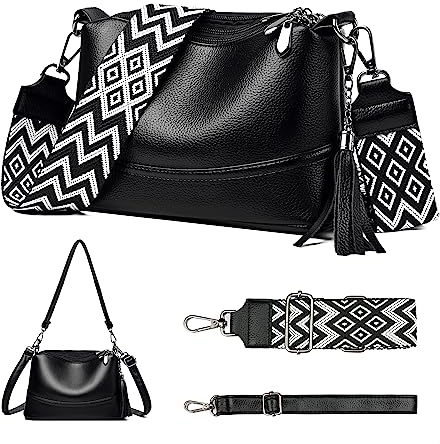 LANXINGLUO Kleine Handtasche Damen Umhängetasche Schwarz Handbags For Women Mehrere Taschen Mit 3 austauschbaren Schultergurten