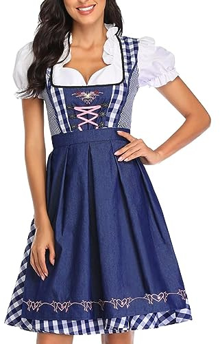 Fulenyi Robe Dirndl pour femme - Robe traditionnelle traditionnelle - Robe traditionnelle - Chemisier pour Oktoberfest, bleu, XL
