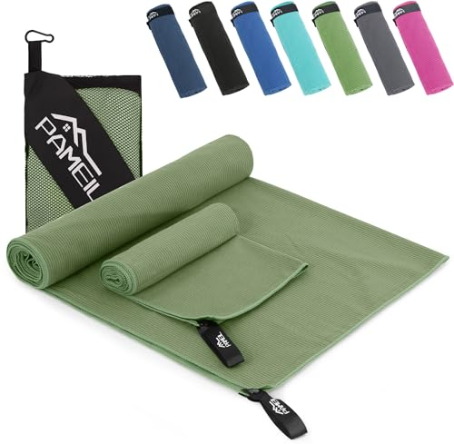 Pameil Mikrofaser Handtuch 2er Set-(160x80cm Groß Badetuch+80x40cm Klein Handtüch), Kompakt & Schnelltrocknend Microfaser Handtücher- das Sporthandtuch, Reisehandtuch, Strandhandtuch