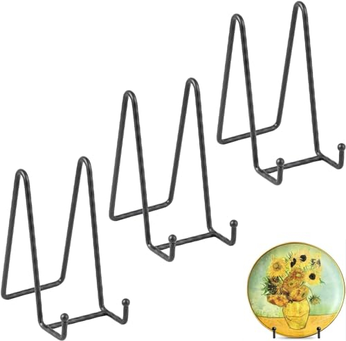 QHFlashbuy 3 Stück Metall Display Ständer,6 Zoll Schwarz Staffeleien Tellerständer,Dekoteller Halterung für Foto,Teller Bücher Bild Art