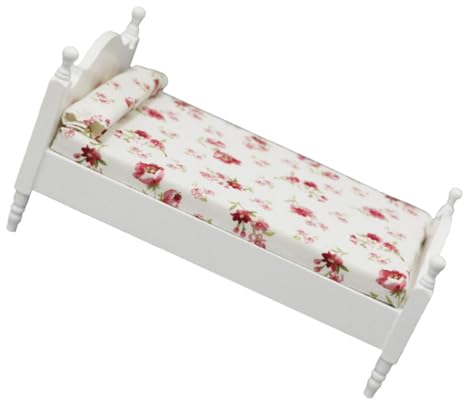 Toyvian Miniatur Puppenbett Holz Doppel Bett Für Modell Möbel Dekoration Schlafzimmer Accessoire Requisite