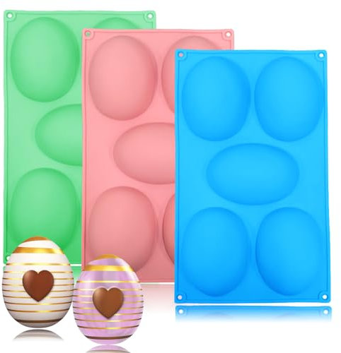 3 Pack 3D Big Easter Egg Silicone Molds, 5 Cavity Egg Shape Non-stick Baking Molds Tray DIY Baking Tool Easter Egg Pan for Chocolate Cake Dessert Muffin Mousse Pastry Handmade Soap Crayons