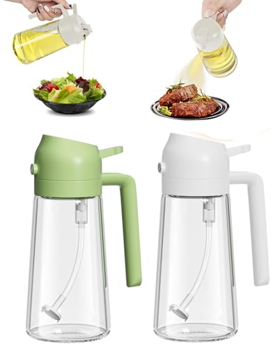 Fiyuer Ölsprüher für Speiseöl, 470 ml Öl Sprühflasche, 2 in 1 Ölsprüher, Können Ölspray und Gießen zum Kochen, Grillen, Heißluftfritteuse, Salat, 2 Stück, Weiß und Grün