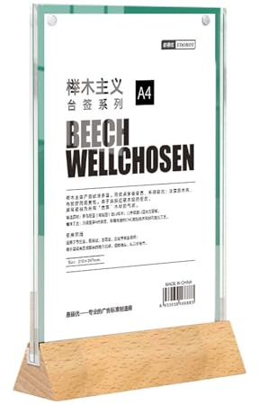 Chaoyilian Acryl Tischaufsteller Gerade,Acryl Tischaufsteller Aufsteller,Acrylic Sign Holder,Acryl Tischaufsteller Mit Holzfuß,Glasklar,T-StäNder,Holzsockel,FüR Prospekte MenüKarte Werbung Fotorahmen
