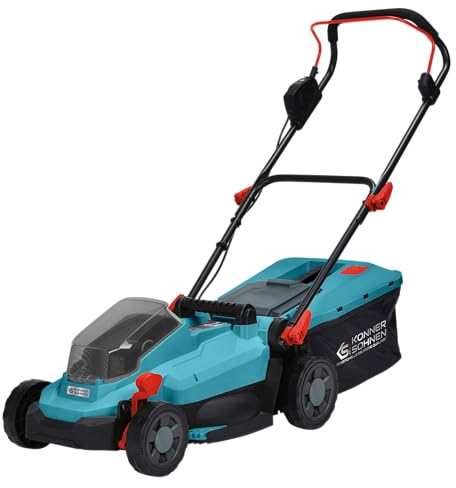 K&S Könner&Söhnen KS 33LM-20V Akku Rasenmäher 20 V, Schnittbreite 33 cm, Schnitthöhe 25–75 mm, Elektro rasenmäher mit 5 Positionen, mulchmäher mit Grasfangbox 30 l,Bürstenloser Motor,Mulchfunktion