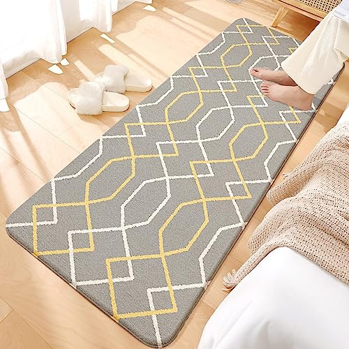 ZOKBOM Fluffy Area Rug, Soft Thick Geometric Mini Kids Rugs Anti-Slip, 40x120cm Modern Faux Cashmere Bedroom Rug Runners for Hallway Living Room Sofa Decor Kids Room (Dark Grey)