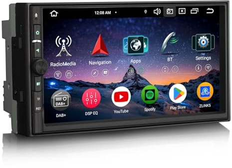 Erisin 7 Pulgadas 8-núcleo 4GB+64GB Universal Doble DIN Android 14 Radio Coche Bluetooth GPS Navegador Soporta CarPlay inalámbrico Android Auto WiFi 4G DSP Dab+ USB FM RDS TDT OBD2 Pantalla táctil
