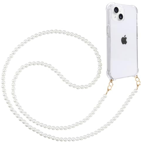 Pnakqil Handykette Perlen für Apple iPhone 11 6.1 Handyhülle mit Band, Halsketten HülleTransparent Silikon TPU Weich Stoßfest Kordel Umhängeband Turmkette Halskette Chain Handy