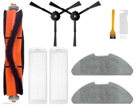 Replacement Spare Parts Kit for Xiaomi Robot Vacuum Mop 2 Lite/Mop 2 Pro Accessories- 1 Main Brush+2 Filters+2 Side Brushes+2 Wiping Cloths+1 Cleaning Brush, ABS/Fabric/Nylon/Microfiber, Deep Cleaning