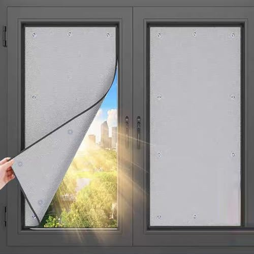 kufu01 Silber Reflektierende Fensterfolie,8 Mm Dicke Wärmeisolierung Sichtschutz Sonnenschutzfolie,Sonnenschutz- und Kühlende Isolierfolie für Wintergarten/Balkon/Zuhause/Büro (60x150cm/24 x59)