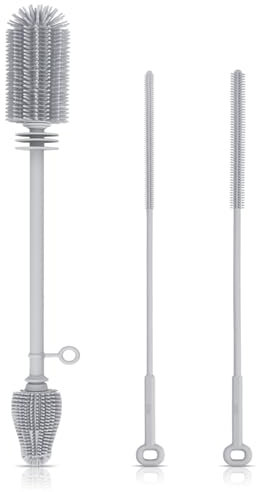 Silicone Bottle Brush and Straw Cleaner Set,Water Bottle Brush Double-Headed,Straw Brush Silicone,Bottle Cleaner Brush for Thermoses and Sports/Water Bottles/Dish/Cup (Grey)