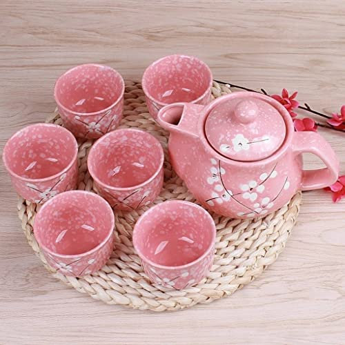 CCKUHN Set di teiere Giapponesi con Fiori di ciliegio 1 pentola 6 Tazze Bicchieri in Ceramica Teiera Home Office Set da tè Bollitore (Rosa Taglia Unica) (Rosa Taglia Unica)