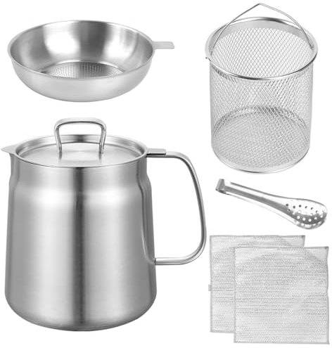 Récipient à graisse avec passoire, 2 l, filtre à huile, en acier inoxydable, récipient à graisse, récipient à graisse pour bacon, graisse, récipient à graisse avec filtre à mailles fines