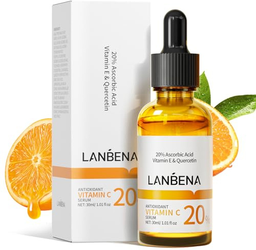 LANBENA 20% Antioxidant Vitamin C Serum for Face, 30ml/1oz, Brightens, Removes Dark Spots, Reduces Wrinkles Anti-Aging, Niacinamide&Vitamin E Moisturizer with Vitamin C&Hyaluronic Acid-Glowing Skin