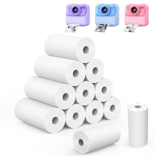 Riosin 12 Rollen Thermopapier Kinderkamera, Fotodrucker HD Druck Thermodruckpapierrollen passend für die meisten Kinder Sofortbildkameras (Weiß-12)