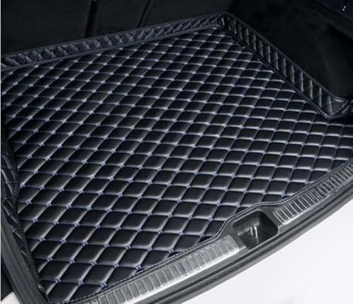 LECREA Auto Kofferraummatten für BMW X3 2003-2010 E83, Leder Kofferraummatten rutschfest, Wasserdicht Kofferraumwanne Schutzmatte, Kofferraum Cargo Schutzmatte,H Black+Blue