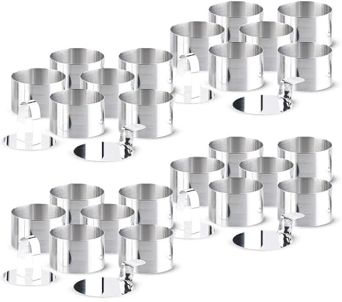 Rosenstein & Söhne Dessertringe Edelstahl: 24er-Set Dessert-/Speiseringe Ø 8cm,Höhe 5cm, rund, mit Heber&Stampfer (Dessertringe-Sets, Schaumspeisering)