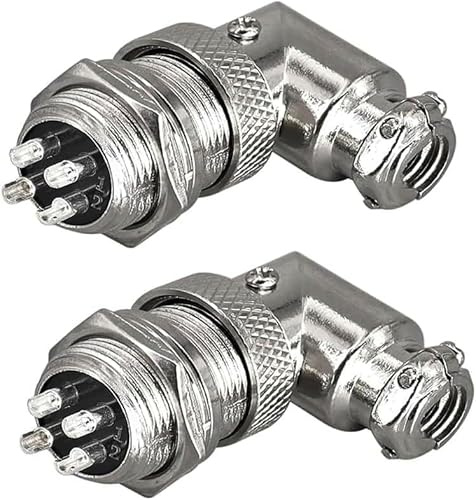 RUNCCI-YUN 2 Sets GX16 4 Pines Aviación Enchufe Conector,16mm ángulo Recto Soldadura Metal Macho Hembra Panel Conector de Cable（GX16 4 Pines Codo de 90 Grados ）