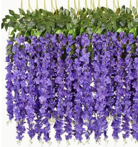 Künstliche Glyzinien-Blumen-Girlande, 100 cm, Seidenblumen, hängende Rebe für drinnen und draußen, Haus, Garten, Weihnachten, Hochzeit, Party, Dekoration, Violett, 12 Stück