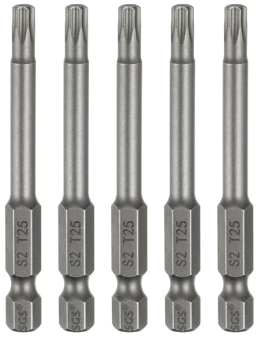 sourcing map 5pcs T25 Torx testa cacciavite bit 1/4 Hex Shank 2.6 (65mm) lungo magnetico senza foro punta a prova di manomissione 6 punti stella cacciavite trapano bit S2 acciaio industriale potenza