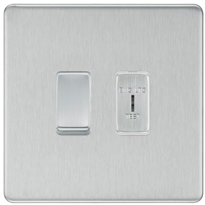 BG Screwless Brushed Steel 2 Gang EMG LTG TEST Key Switch with 2 Way SP Switch