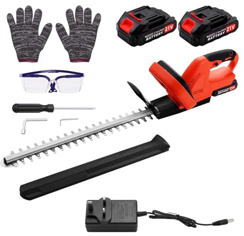 Cordless Hedge Trimmer and Cutter Lightweight 21V, Electric Hedge Cutters Trimmer 2 * 3000mAh, 51cm Dual Action Blade with Toolbag, Battery Hedge Trimmer for Trimming Hedges, Shrubs and Border Plants