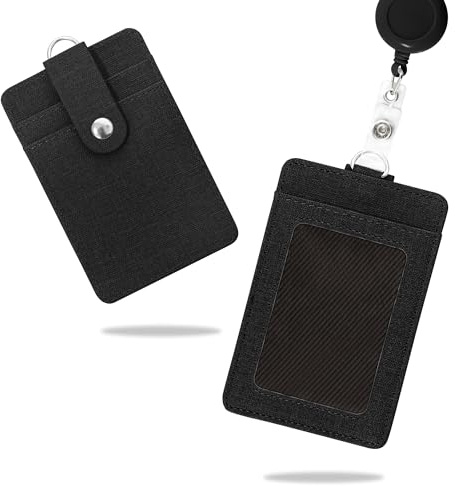 Conisy Ausweishalter mit Einziehbarer Schlüsselband, Kunstleder Ausweishülle mit Ausziehbar Lanyard, Hält 2 Karten Geeignet für Frauen und Männer (Ausweishalter Schwarz)
