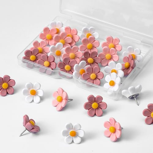 30 Stück Pin für Pinnwand, Blumen Reißzwecken, Pins Pinnwand Blumige Pinnnadeln, Dekorative Heftzwecken, Farbiges Blumenmuster Pins für Korktafel, Fotowand, Büro