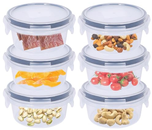 6 Pack 300ml Round Airtight Food Containers with Lids, Plastic Reusable Snack Pots with Clip Lock, Leak-proof Small Storage Container Set Stackable forfor Yogurt, Fruit, Meal Prep & Ourdoor (300ML*6)