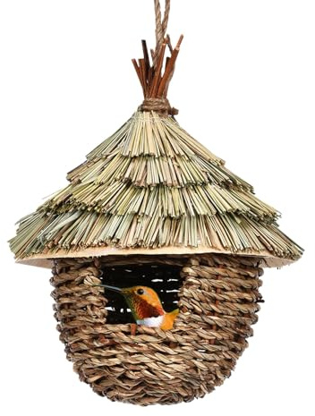 Künstliches Vogelnest | Vogelnest Gras Weide | Nistkasten Rotkehlchen zum Aufhängen | Vogelhaus Nistkasten | Künstlicher Niststroh | Gartendekoration für Haus, Terrasse, Baum, Hof