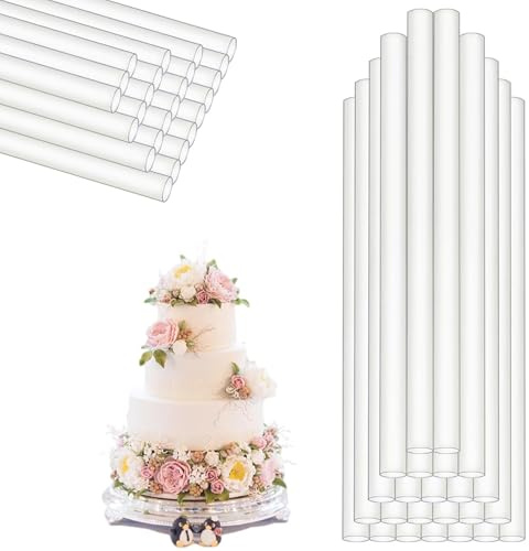 WUBAYI 24 Pcs Cake Dowels for Tiered Cakes, Plastic Support Rods, 9.44 Length, White, for Multi-Tier Cake Construction and Stacking Support