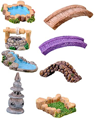 Toddmomy Décoration Miniature de Jardin en Résine Rétro – Ensemble 8 Pièces Micro-Paysage Pont, Puits, Pelouse et Rivière – Ornement Réaliste pour Aménagement Extérieur et Décor Féerique